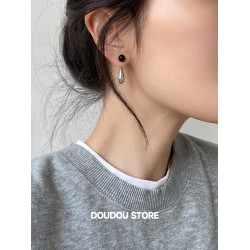 DOUDOUSTORE黑瑪瑙兩戴金屬水滴耳環簡約休閒中性甜酷少女