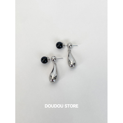 DOUDOUSTORE黑瑪瑙兩戴金屬水滴耳環簡約休閒中性甜酷少女 DOUDOUSTORE黑瑪瑙兩戴金屬水滴耳環簡約休閒中性甜酷少女