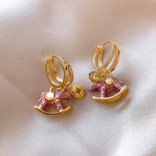 紫色小馬錢幣圈圈耳環耳釦女2026新款爆款高級感輕奢耳釘超火耳飾