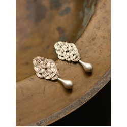 LOTUS VINTAGE 中式彝族手工老銀鍍銀結釦復古水滴耳環