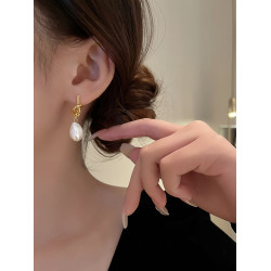 法式復古巴洛克天然珍珠耳環女獨特設計高級輕奢中式氣質繩結耳釘