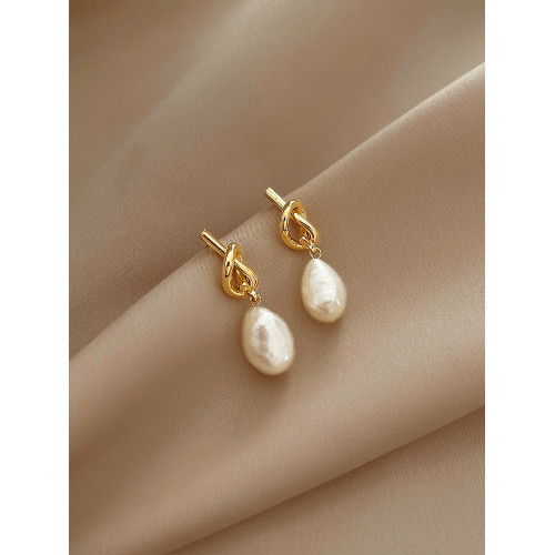 法式復古巴洛克天然珍珠耳環女獨特設計高級輕奢中式氣質繩結耳釘