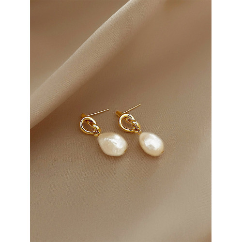 法式復古巴洛克天然珍珠耳環女獨特設計高級輕奢中式氣質繩結耳釘