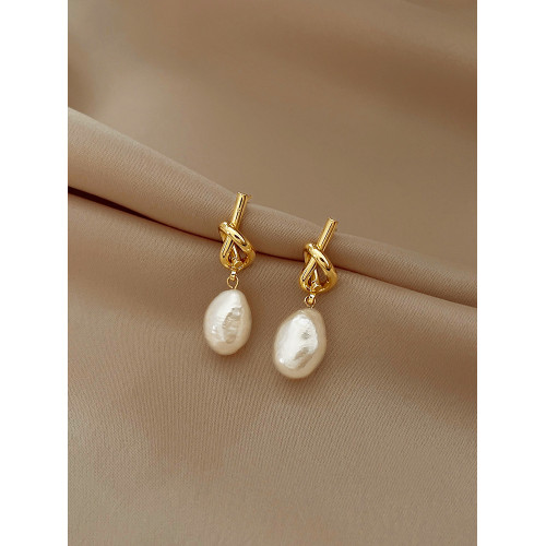 法式復古巴洛克天然珍珠耳環女獨特設計高級輕奢中式氣質繩結耳釘