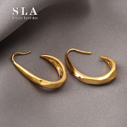 SLA私家 金屬水滴形 菱形紋路鍍24k法式高級金屬拒絕同款耳環女潮