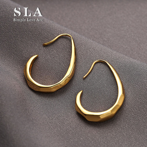 SLA私家 金屬水滴形 菱形紋路鍍24k法式高級金屬拒絕同款耳環女潮