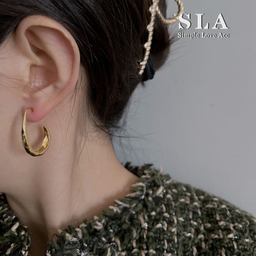 SLA私家 金屬水滴形 菱形紋路鍍24k法式高級金屬拒絕同款耳環女潮