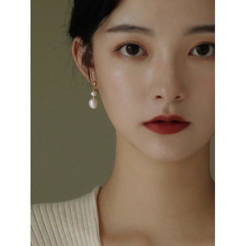 天然珍珠耳夾女福祿夏巴洛克耳環新中式耳釘質感輕奢耳飾復古耳墜