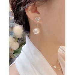 一款兩戴珍珠鑲鑽愛心耳環小衆銀針耳釘2025新款爆款氣質少女耳飾