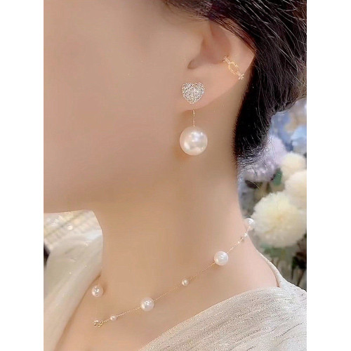 一款兩戴珍珠鑲鑽愛心耳環小衆銀針耳釘2025新款爆款氣質少女耳飾