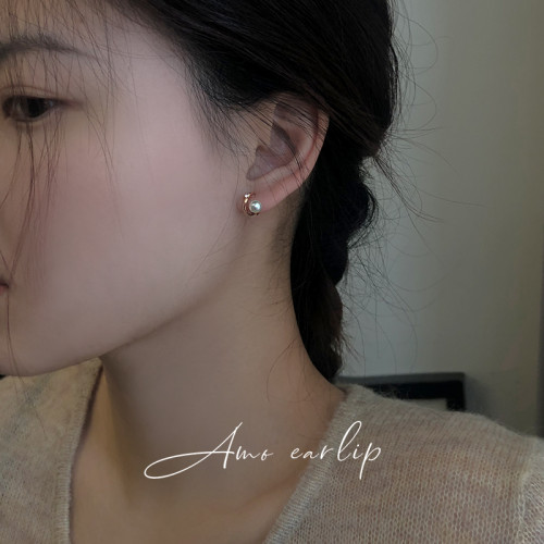 特別設計感珍珠無耳洞蚊香盤耳夾女高級輕奢耳飾2025年新款潮春夏