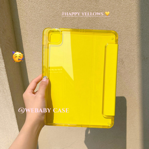 快樂檸檬黃/夏日新款ipad殼 pro11/10.9寸右筆槽充電 10代亞克力硬殼9.7/10.2三折繙蓋mini6吸磁平板保護套