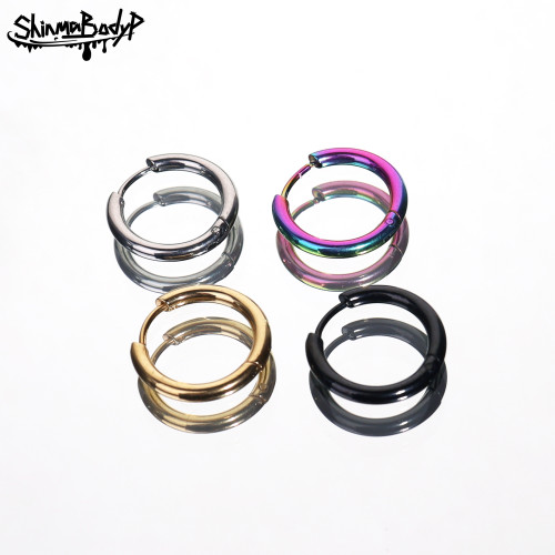 Shinma鈦鋼耳環耳圈素圈黑色圈圈圓環耳飾龐克簡約百搭男女