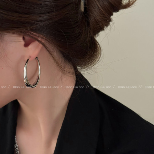 銀色素圈耳環女2025新款爆款輕奢高級感耳圈時尚設計感冷淡風耳飾