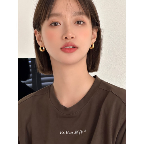 水滴耳環女小衆設計感高級素圈耳釘耳釦金色耳圈銀針耳飾2025新款