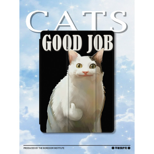 ins可愛小貓表情包爲你點贊簡約復古歐美潮流適用於蘋果2022款iPadPro12.9/11三折保護殼air5/mini6防摔ipad