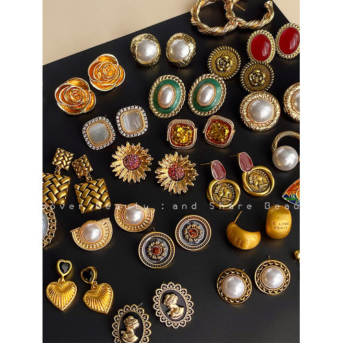 復古vintage時尚耳環小衆氣質中古風耳釘古著高級感珍珠耳飾女