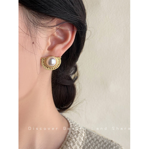 復古vintage時尚耳環小衆氣質中古風耳釘古著高級感珍珠耳飾女