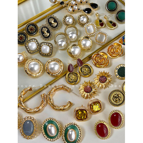 復古vintage時尚耳環小衆氣質中古風耳釘古著高級感珍珠耳飾女