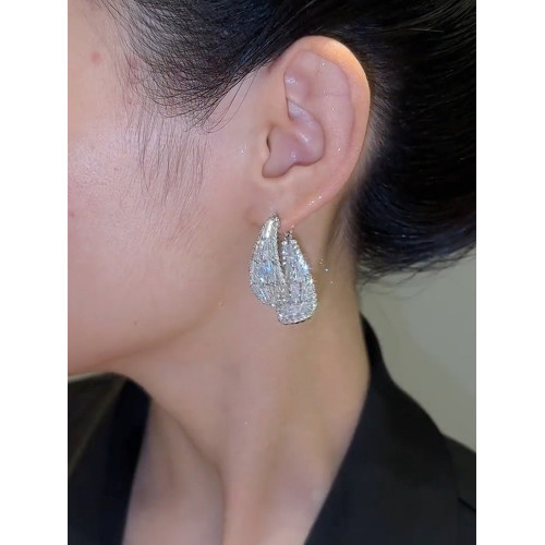 輕奢高級感鋯石交叉耳環女2023年新款爆款潮時尚個性小衆銀針耳飾