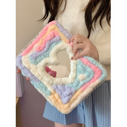 彩虹糖毛絨愛心鏡面適用iPad保護殼10代10.9寸Air76代Pro11/12.9防摔9代10.2寸9.7/10.5旋轉360度mini7平板套