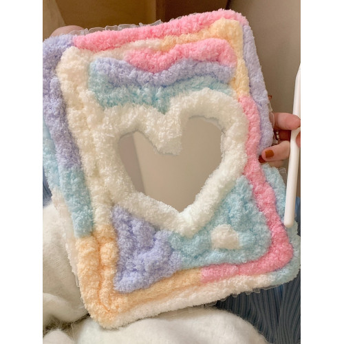 彩虹糖毛絨愛心鏡面適用iPad保護殼10代10.9寸Air76代Pro11/12.9防摔9代10.2寸9.7/10.5旋轉360度mini7平板套