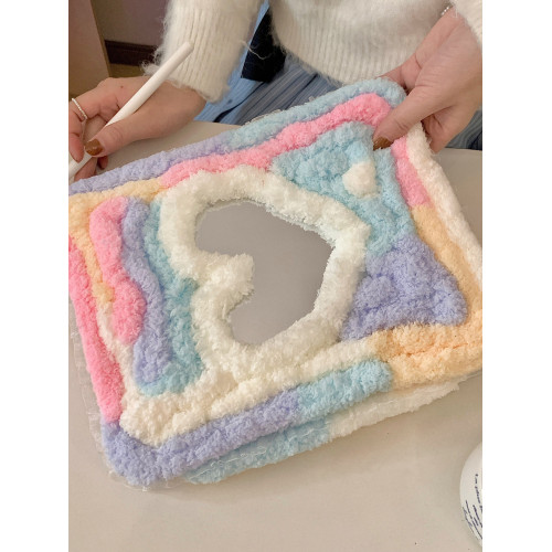 彩虹糖毛絨愛心鏡面適用iPad保護殼10代10.9寸Air76代Pro11/12.9防摔9代10.2寸9.7/10.5旋轉360度mini7平板套