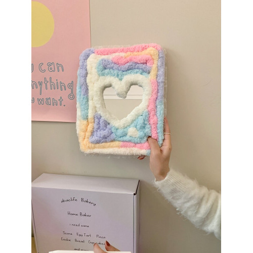 彩虹糖毛絨愛心鏡面適用iPad保護殼10代10.9寸Air76代Pro11/12.9防摔9代10.2寸9.7/10.5旋轉360度mini7平板套