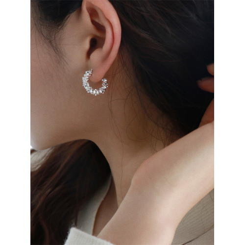 因缺斯汀s925銀針波光粼粼金屬耳圈碎銀子無耳洞蚊香盤耳夾女小衆