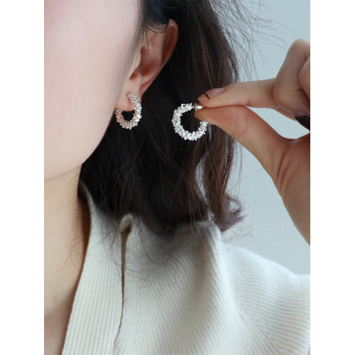 因缺斯汀s925銀針波光粼粼金屬耳圈碎銀子無耳洞蚊香盤耳夾女小衆