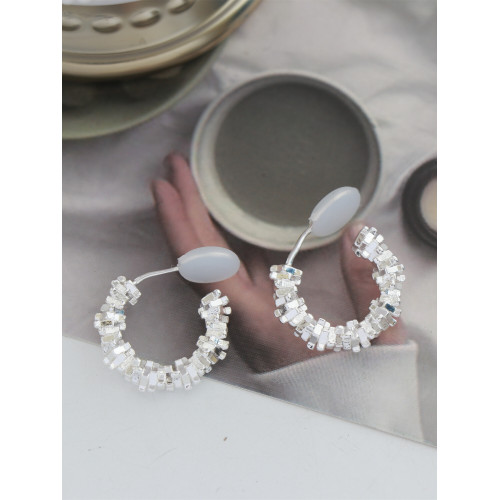 因缺斯汀s925銀針波光粼粼金屬耳圈碎銀子無耳洞蚊香盤耳夾女小衆