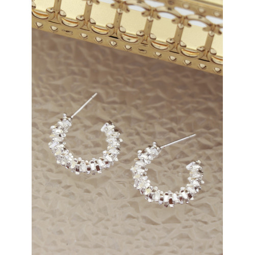 因缺斯汀s925銀針波光粼粼金屬耳圈碎銀子無耳洞蚊香盤耳夾女小衆