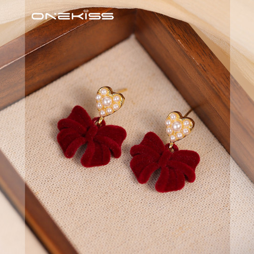 紅色植絨蝴蝶結愛心仿仿仿珍珠耳環女2025新款爆款耳夾無耳洞高級 紅色植絨蝴蝶結愛心仿仿仿珍珠耳環女2025新款爆款耳夾無耳洞高級