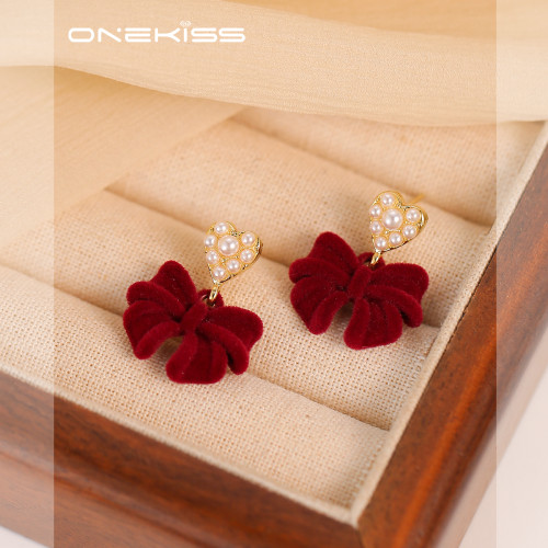 紅色植絨蝴蝶結愛心仿仿仿珍珠耳環女2025新款爆款耳夾無耳洞高級 紅色植絨蝴蝶結愛心仿仿仿珍珠耳環女2025新款爆款耳夾無耳洞高級