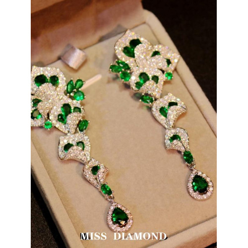 MISS DIAMOND歐美奢華鋯石超閃長款氣質耳環新娘禮服晚宴婚紗耳飾