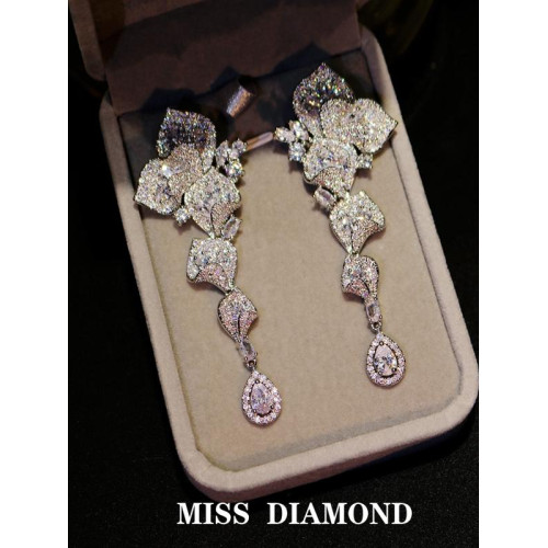 MISS DIAMOND歐美奢華鋯石超閃長款氣質耳環新娘禮服晚宴婚紗耳飾