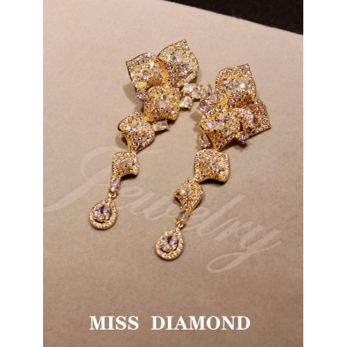 MISS DIAMOND歐美奢華鋯石超閃長款氣質耳環新娘禮服晚宴婚紗耳飾