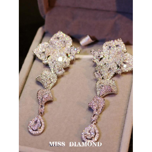 MISS DIAMOND歐美奢華鋯石超閃長款氣質耳環新娘禮服晚宴婚紗耳飾