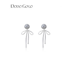 DODOGOGO蝴蝶結珍珠耳環女小香風耳釘高級感2026新款耳飾顯瘦耳墜