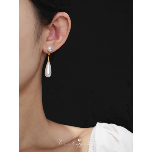 「瑪格麗特」復古法式文藝古典高級感小衆設計水滴珍珠耳環耳夾女