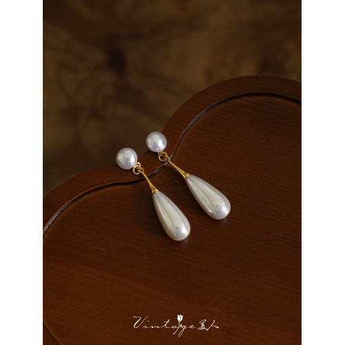 「瑪格麗特」復古法式文藝古典高級感小衆設計水滴珍珠耳環耳夾女