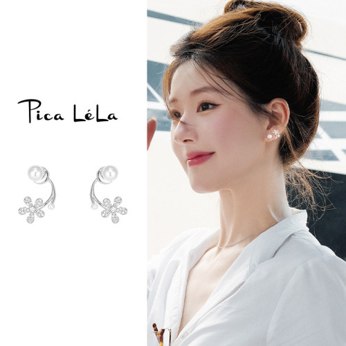 花朵珍珠款蚊香盤耳夾女士無耳洞耳環輕奢高級感耳釘獨特設計耳飾