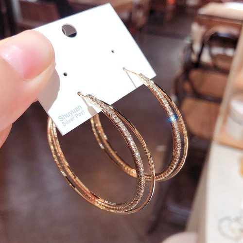 小衆高級感鋯石圈圈交叉耳圈耳環2025年新款潮網紅氣質銀針耳飾女