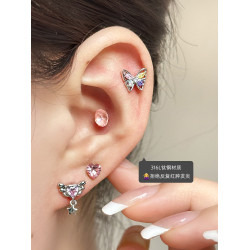 RINGRING商店醫學鈦鋼耳釘鈦合金華子耳骨釘耳蝸釘粉色耳飾女耳環