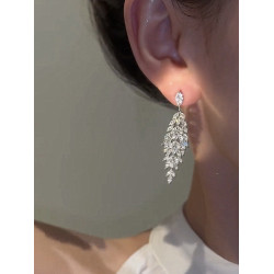 2024新款潮耳飾禮服晚宴耳環新款潮奢華閃鑽長款流蘇s925銀針耳墜