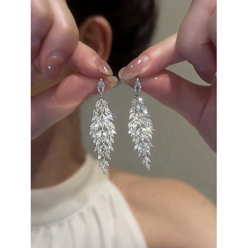 2024新款潮耳飾禮服晚宴耳環新款潮奢華閃鑽長款流蘇s925銀針耳墜