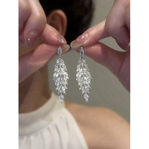 2024新款潮耳飾禮服晚宴耳環新款潮奢華閃鑽長款流蘇s925銀針耳墜