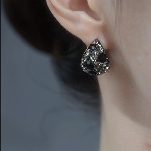 黑色鋯石時尚花籃耳釦女小衆個性高級感輕奢耳環2025網紅爆款耳飾