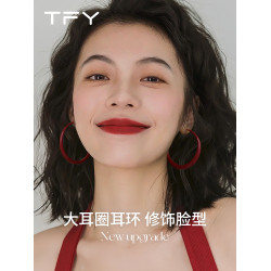 紅色港風大圈耳環圈圈女2026新款圓臉顯臉小大圓圈復古耳飾素耳釘