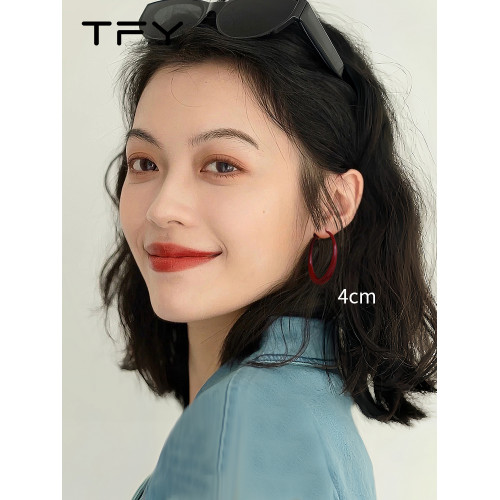 紅色港風大圈耳環圈圈女2026新款圓臉顯臉小大圓圈復古耳飾素耳釘 紅色港風大圈耳環圈圈女2026新款圓臉顯臉小大圓圈復古耳飾素耳釘